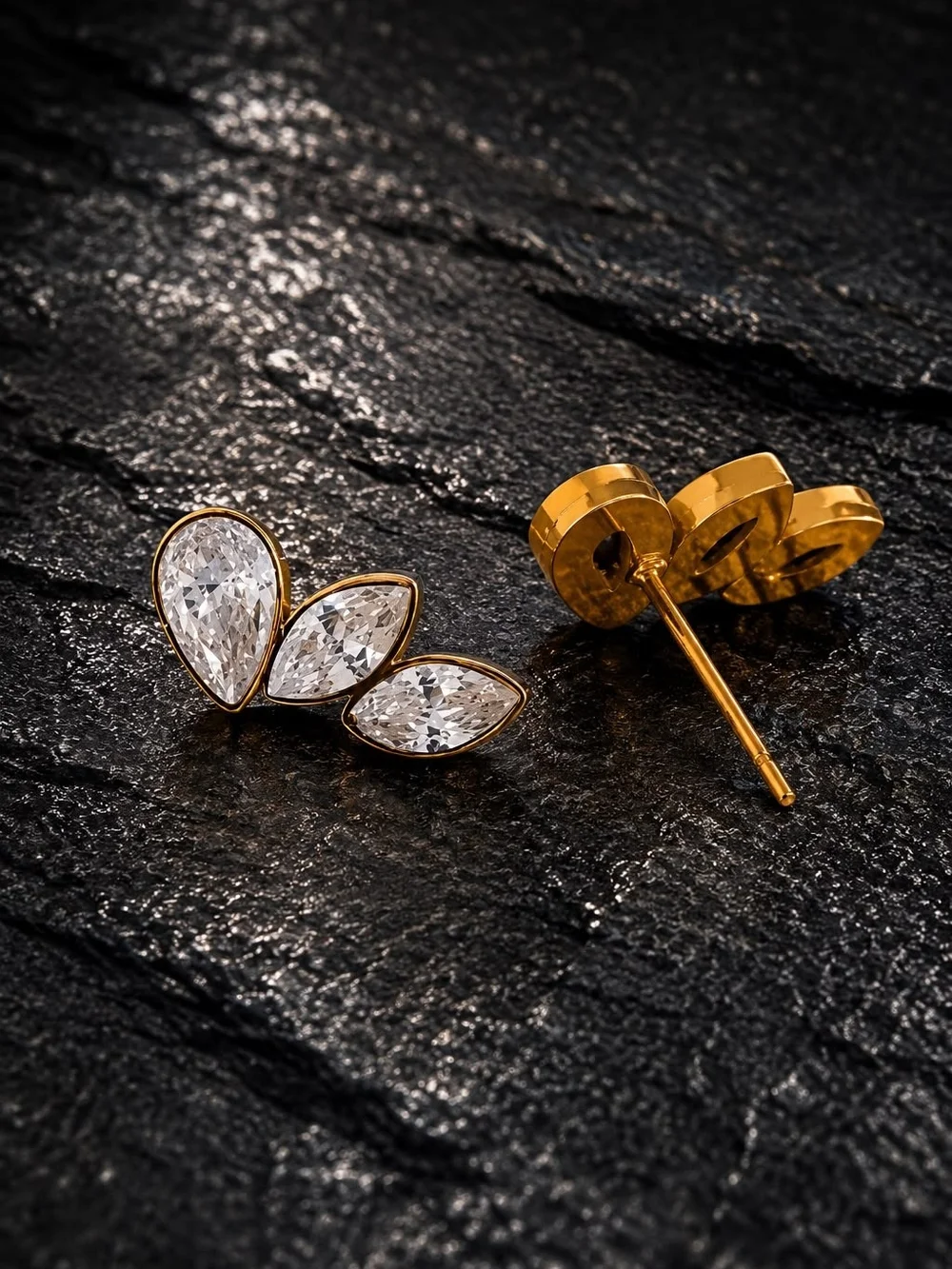 Gold Marquise Crystal Stud Earrings - Women Jewelry